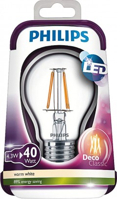 LED Filament 4,3W (40W) E27 WW A60  ND/4